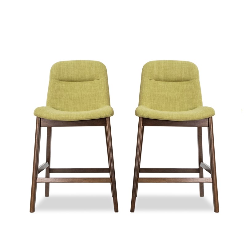 Pemberly Row Mid Century Modern Dover Green Fabric Counter Stool (Set of 2)