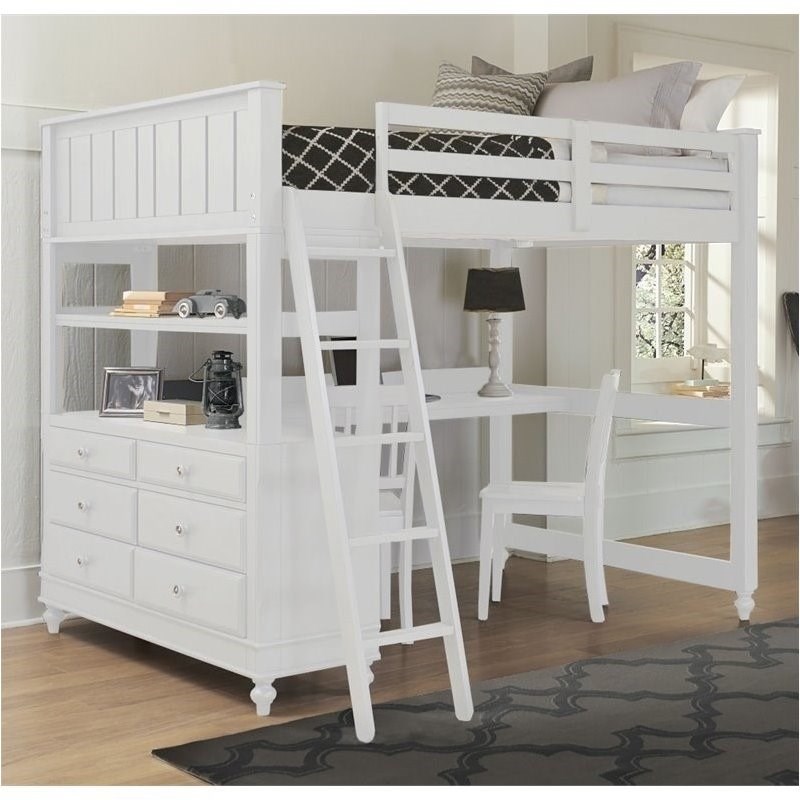 Pemberly Row Full Loft Bed With Desk And Shelf In White Homesquare