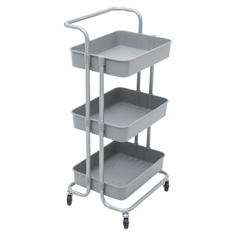 Grey Storage Shelf 3-Tier Rolling Utility Cart