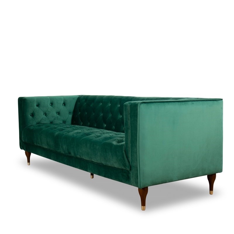 Pemberly Row Mid Century Modern Clodine Velvet Sofa in Green