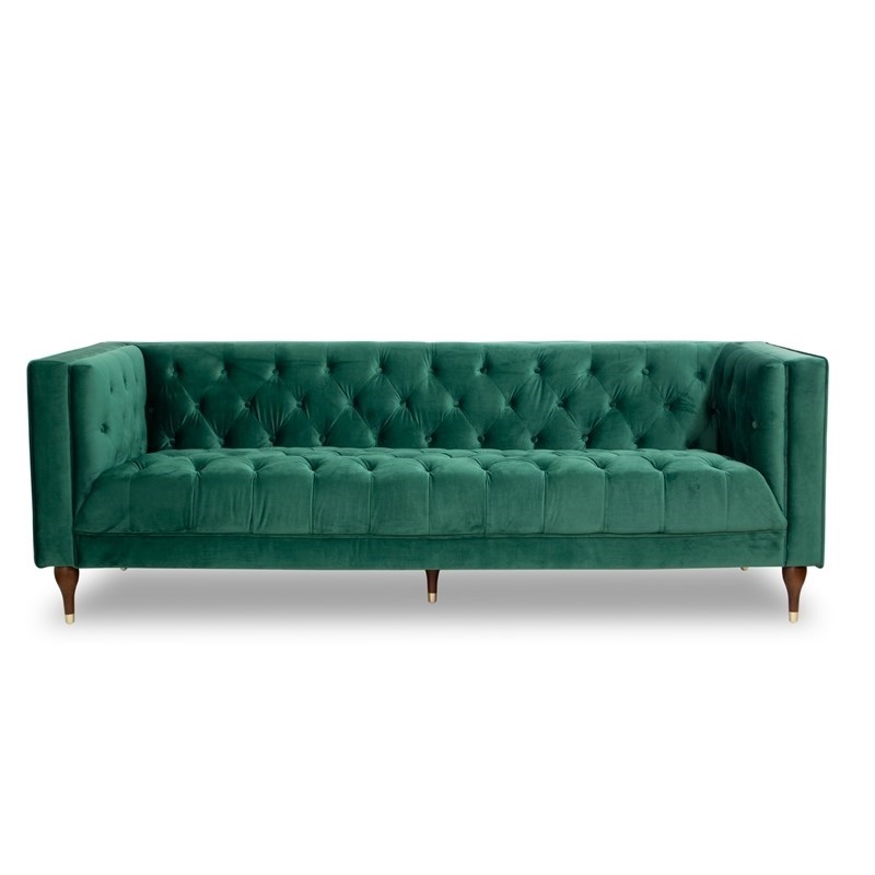 Pemberly Row Mid Century Modern Clodine Velvet Sofa in Green