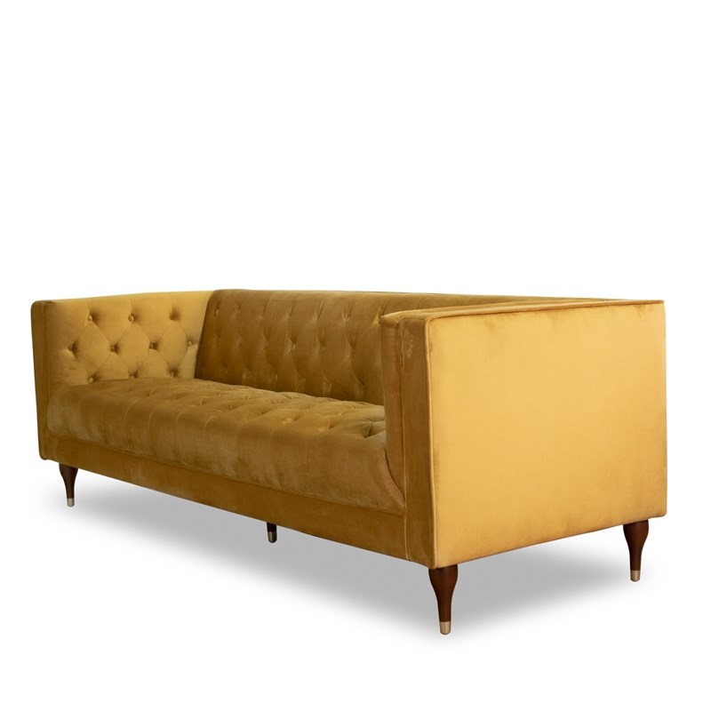 Pemberly Row Mid Century Modern Clodine Yellow Velvet Fabric Sofa