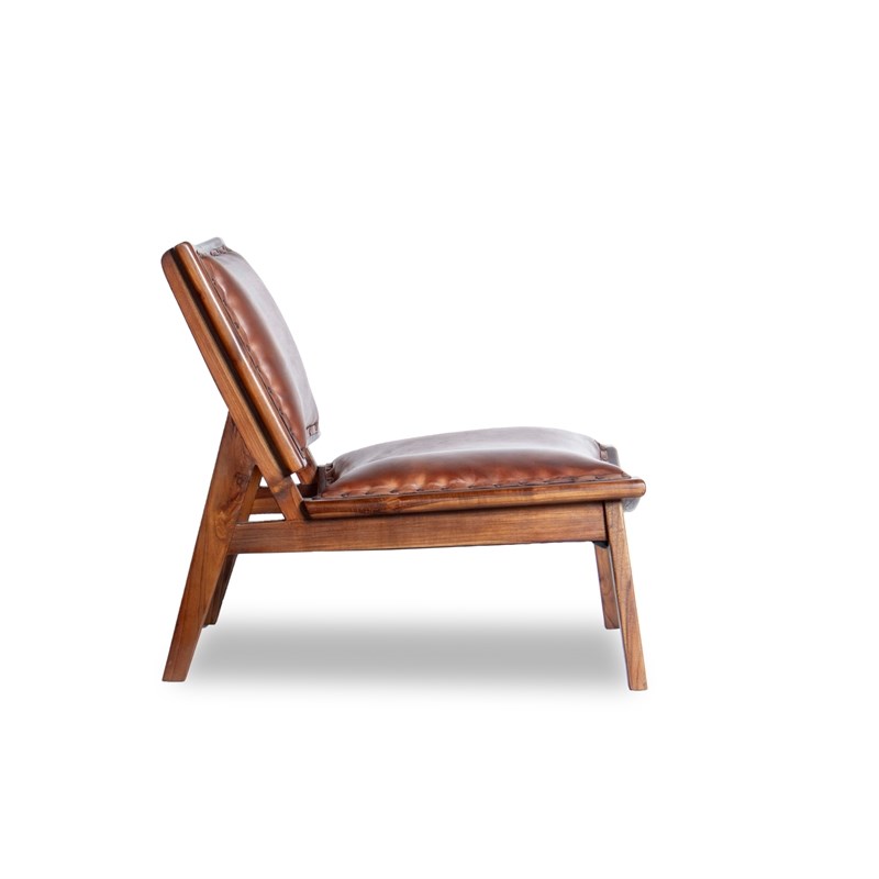 Pemberly Row Mid Century Modern Leather Accent Chair in Tan Cognac