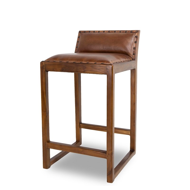 Pemberly Row Mid Century Modern Janet Cognac Tan Leather Counter Stool