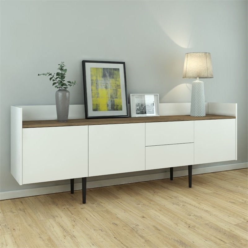 Pemberly Row 2 Drawer and 3 Door Sideboard in White and Walnut