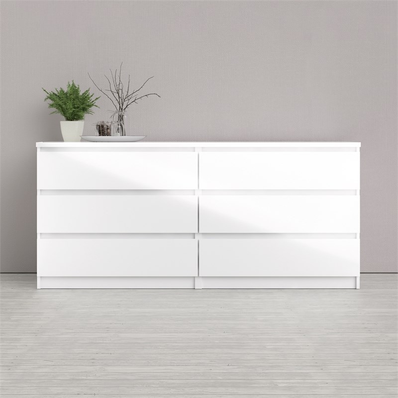 Drawer Double Dresser, Modern White High Gloss Dresser