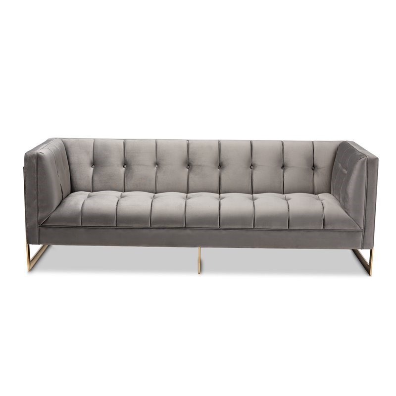 Pemberly Row Modern Velvet Sofa in Gray and Gold
