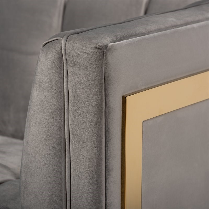 Pemberly Row Modern Velvet Sofa in Gray and Gold