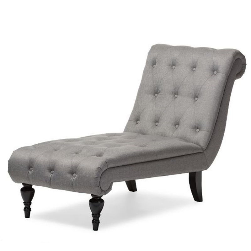 Pemberly Row Tufted Chaise Lounge in Gray and Black