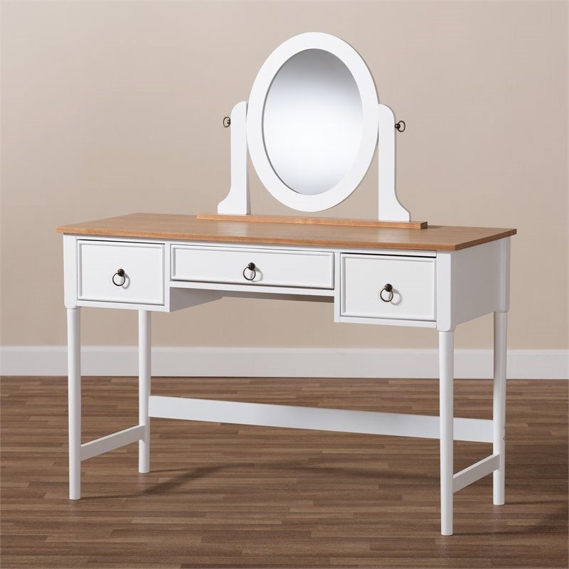 pemberly row 3drawer wood vanity table with mirror in white pr4753