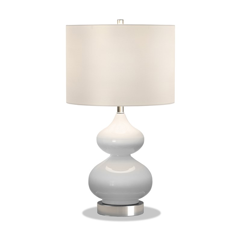 Pemberly Row White Glass Double Gourd Table Lamp with Linen Fabric Shade