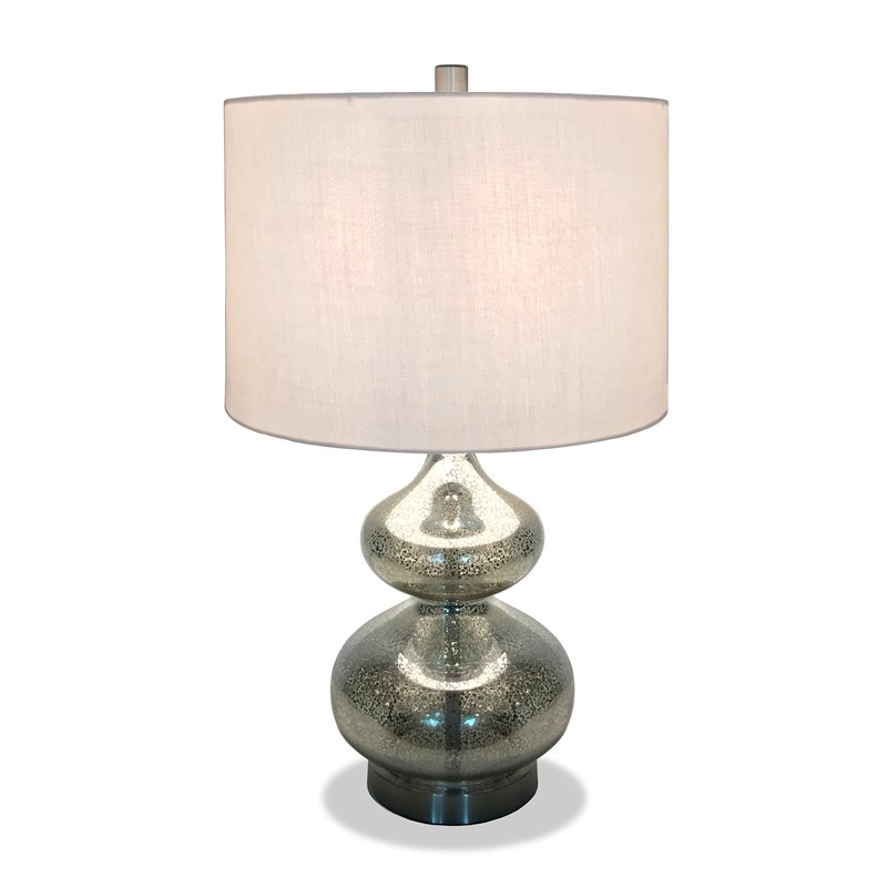 Pemberly Row Mercury Glass Double Gourd Table Lamp with Linen Fabric Shade