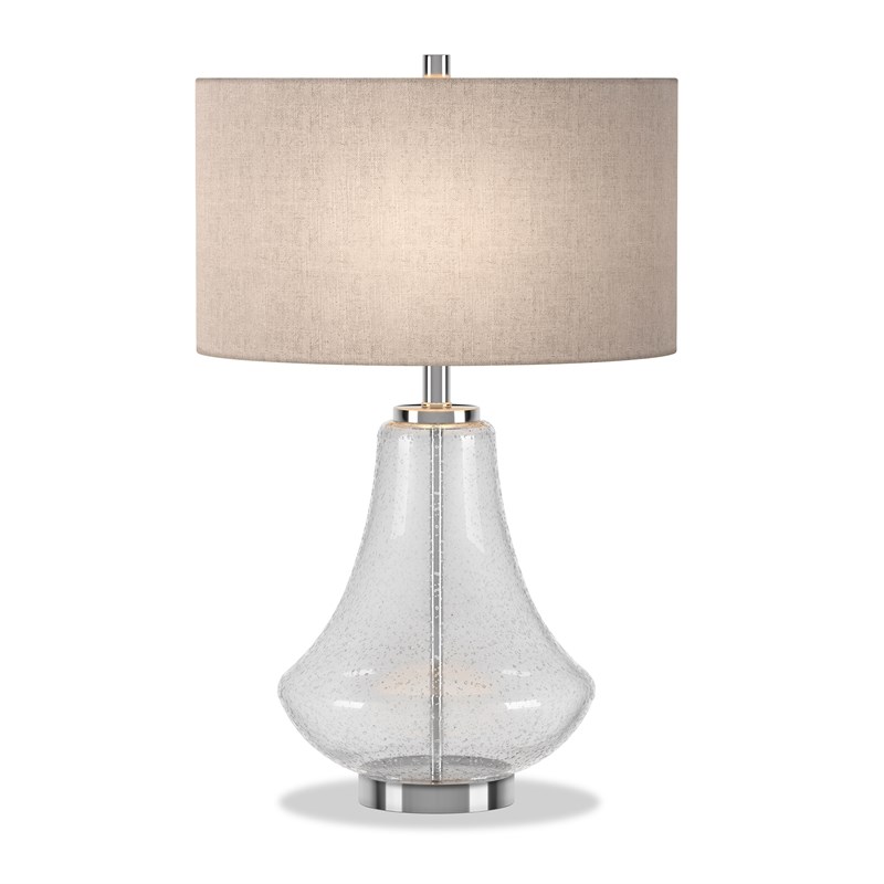 Pemberly Row Modern Farmhouse Nickel and Gray Table Lamp with Seeded Glass Shade