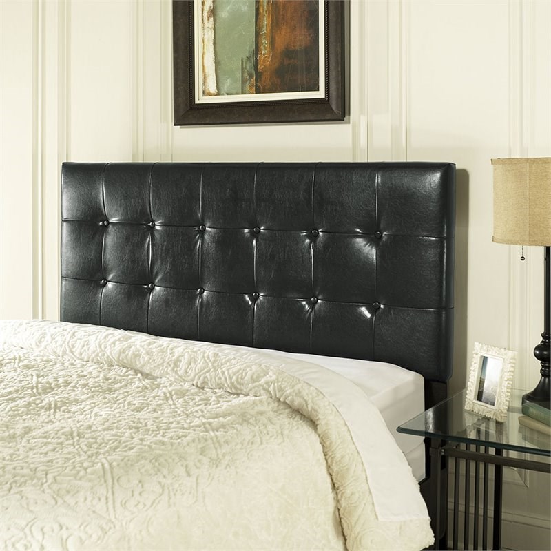 Pemberly Row Faux Leather Tufted Full, Full Size Bed With Faux Leather Headboard