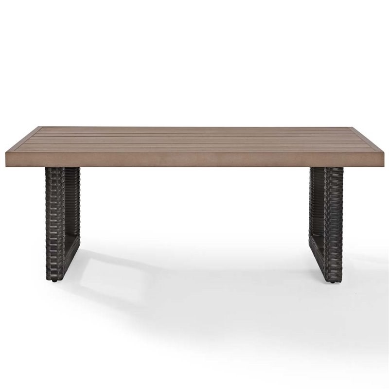 Pemberly Row Pedestal Patio Coffee Table in Brown