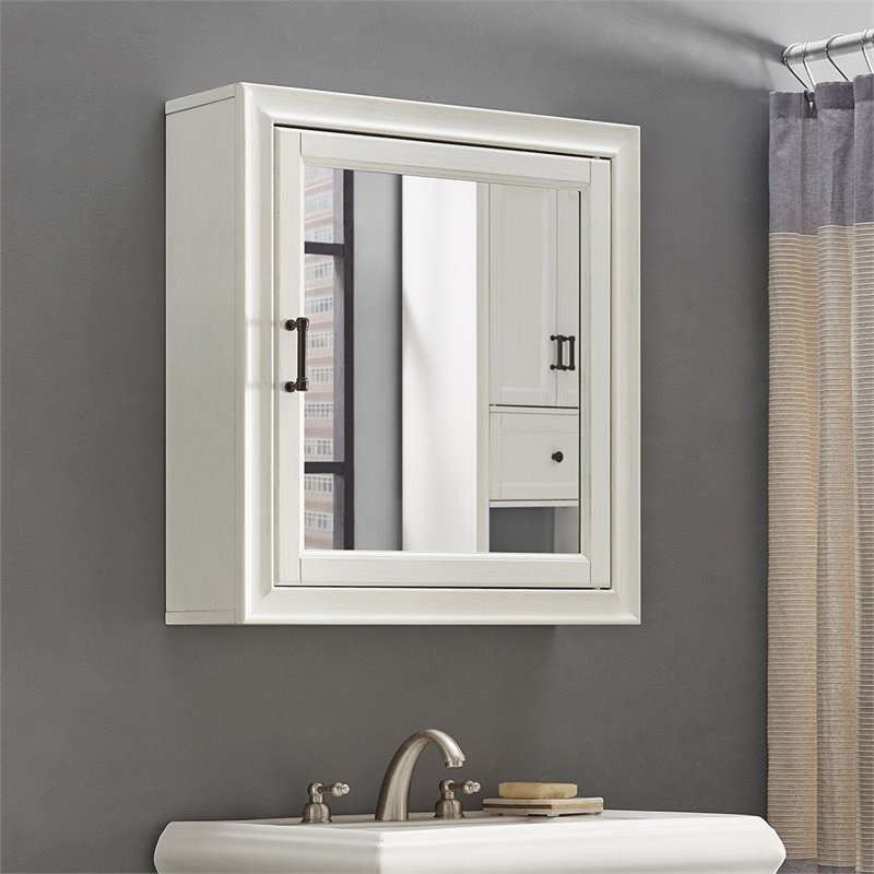 Pemberly Row Mirror Medicine Cabinet in Vintage White | Homesquare