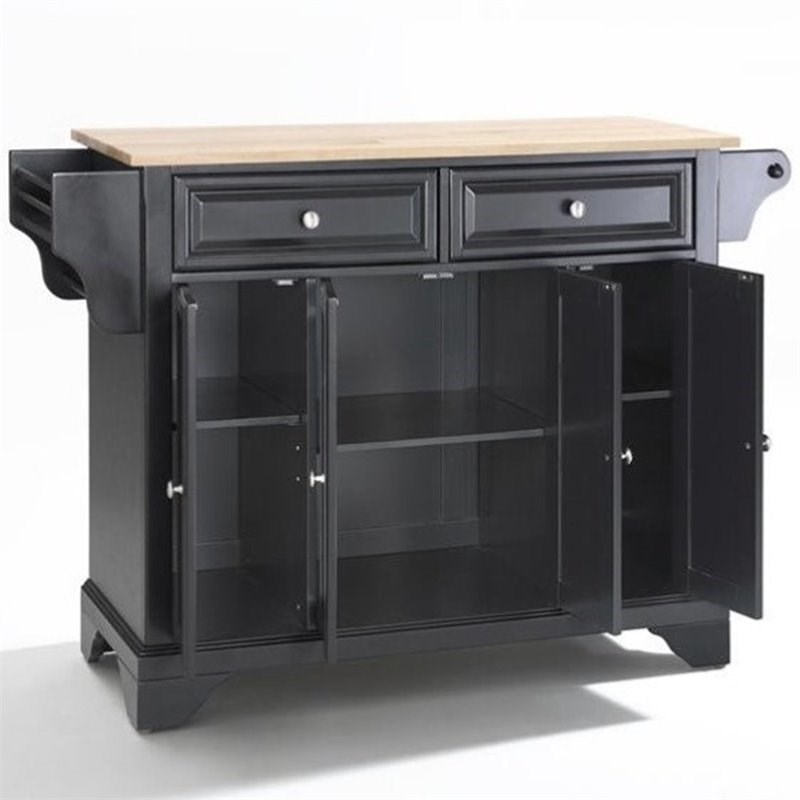 Pemberly Row Natural Wood Top Kitchen Island in Black