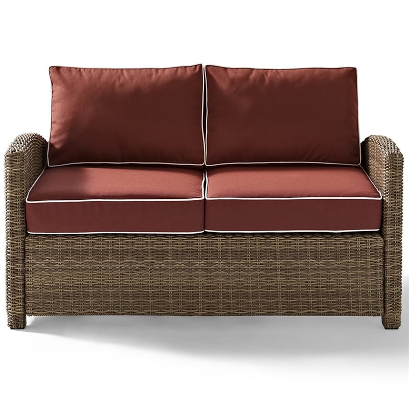 Pemberly Row 3 Piece Wicker Patio Sofa Set in Brown and Sangria