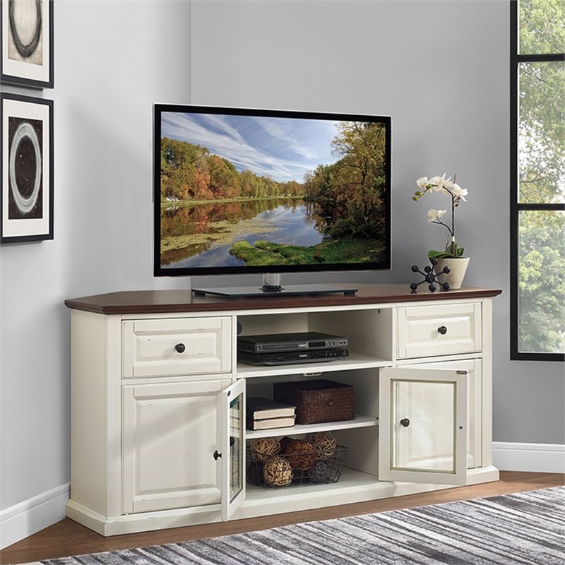 pemberly row 60" corner tv stand in white and mahogany pr47531923759