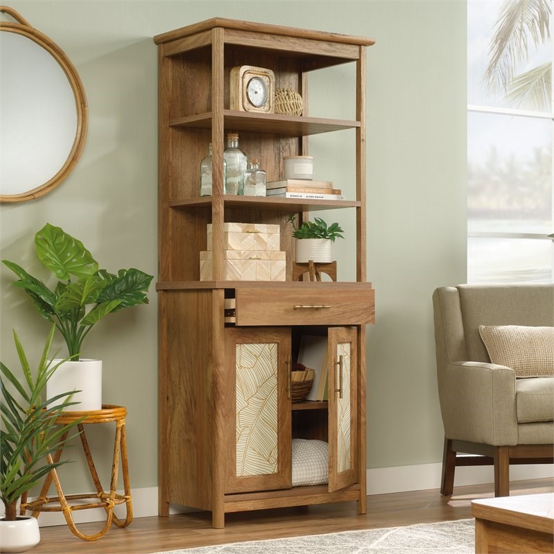 Pemberly Row Wood Tall Bookcase With Doors in Sindoori Mango Brown