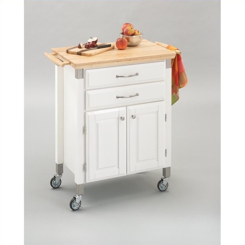 Pemberly Row Wooden Kitchen Cart in White and Natural