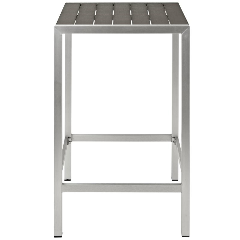 Pemberly Row  Outdoor Patio Aluminum Bar Table in Silver Gray