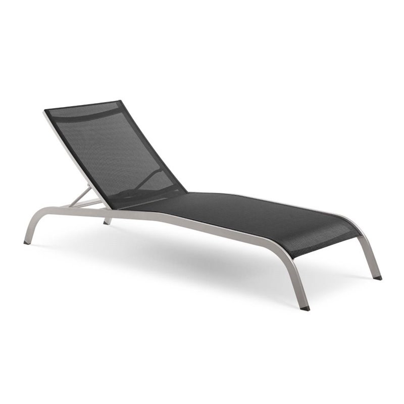 Pemberly Row  Aluminum Mesh Chaise Patio Lounge Chair in Black