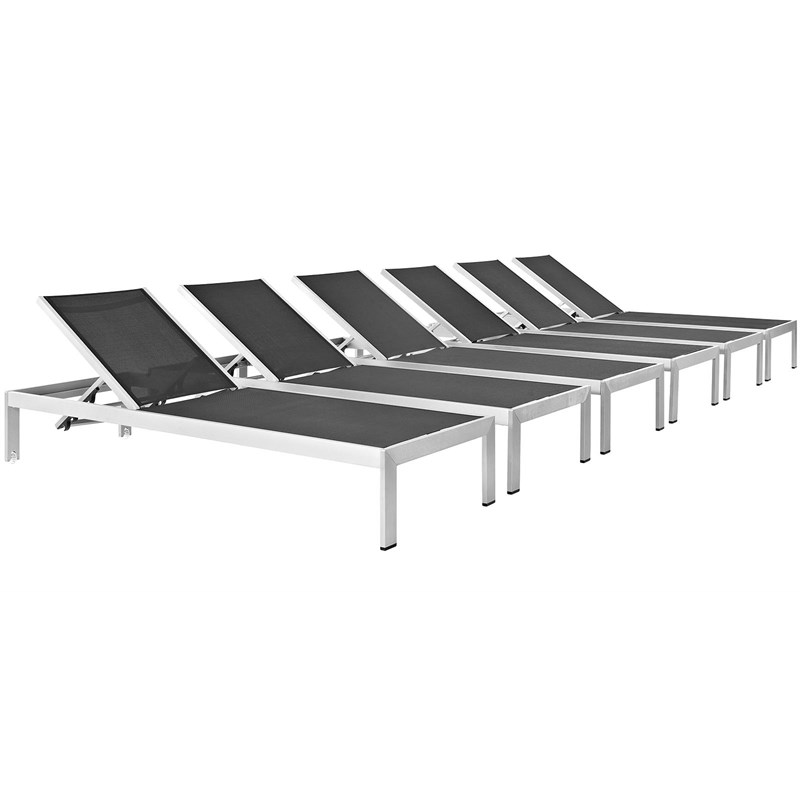 Pemberly Row  Set of 6 Outdoor Patio Aluminum  in Silver Black
