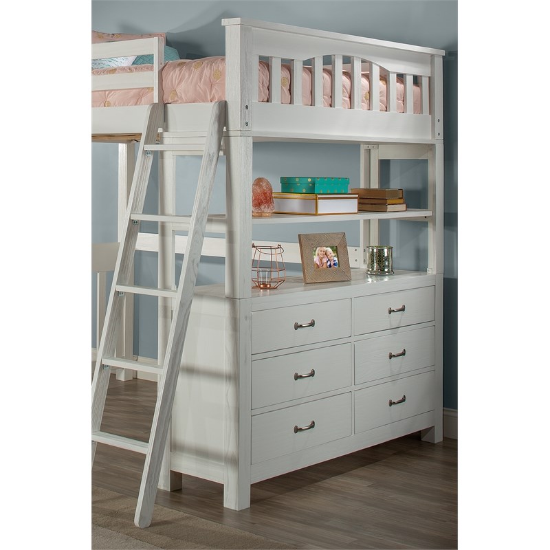 pemberly row full loft bed with desk in white