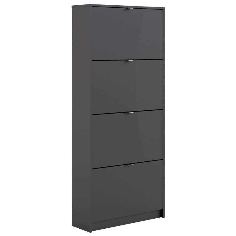 Pemberly Row Contemporary 4 Drawer Shoe Cabinet in Black Matte
