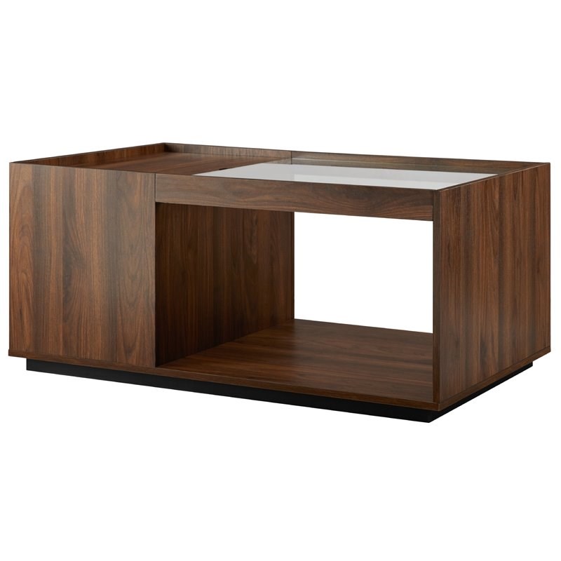 Pemberly Row Classic 40 Wood Storage Coffee Table with Totes in Dark Walnut