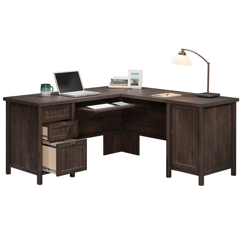 Pemberly Row L Shaped Computer Desk in Coffee Oak