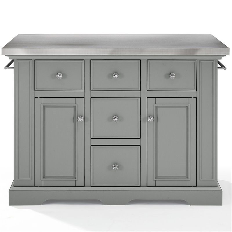 Pemberly Row Stainless Steel Top Kitchen Island in Gray Homesquare