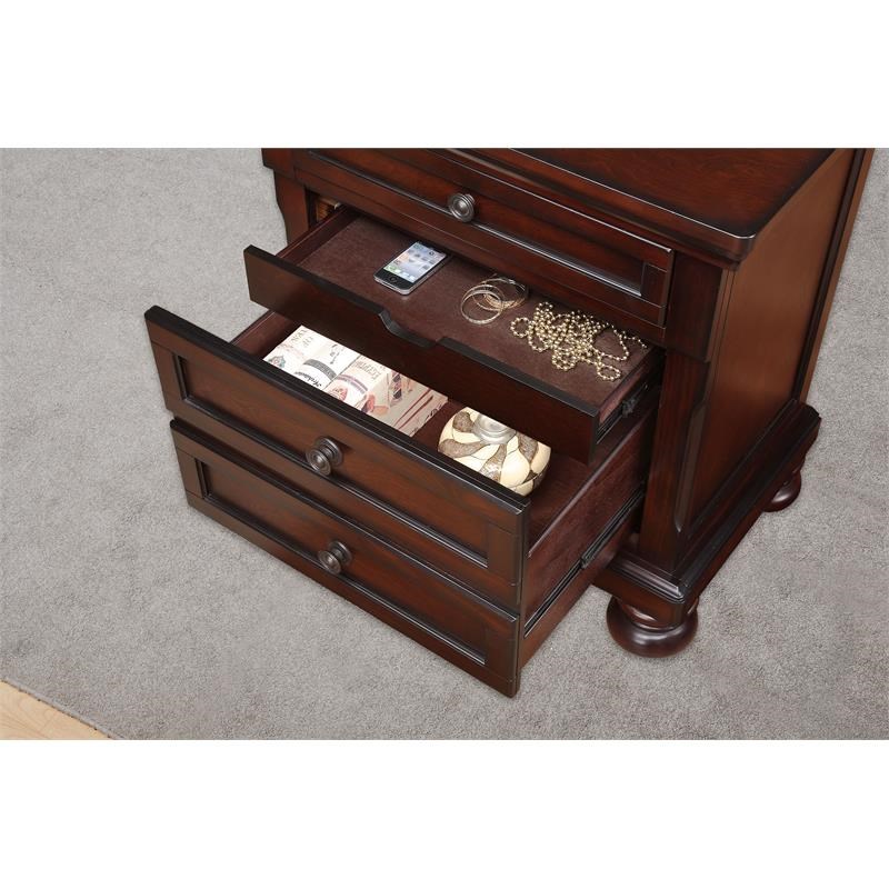 Pemberly Row 3Drawers Traditional Wood Nightstand in Brown Cherry