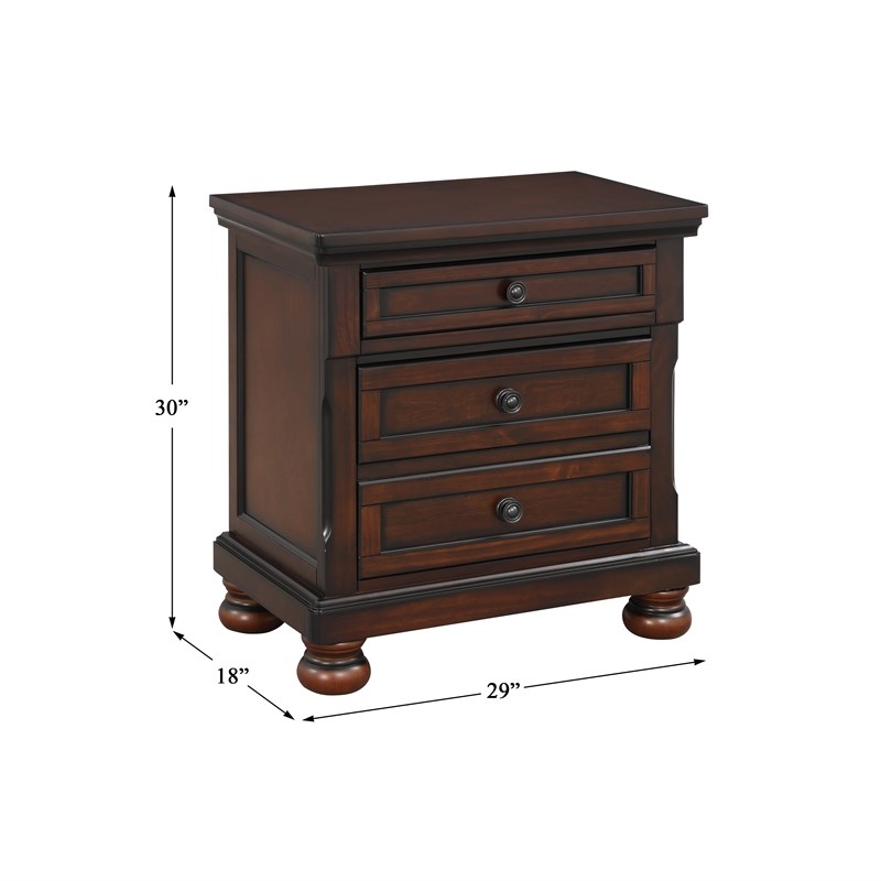 Pemberly Row 3Drawers Traditional Wood Nightstand in Brown Cherry