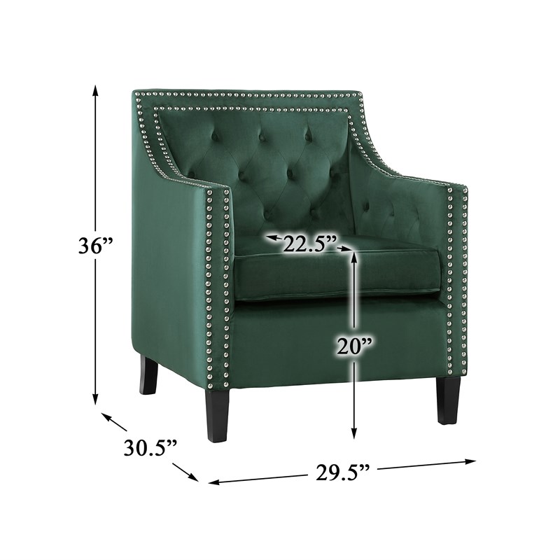 Pemberly Row Traditional Wood Accent Chair in Forest Green Velvet