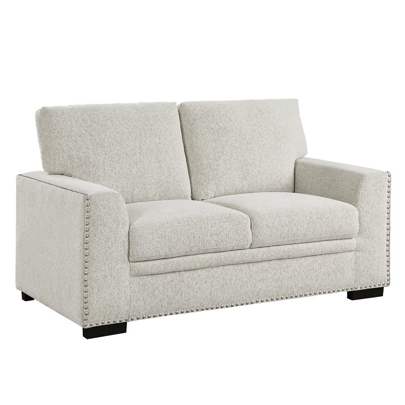 Pemberly Row Contemporary Wood Loveseat in Beige Chenille