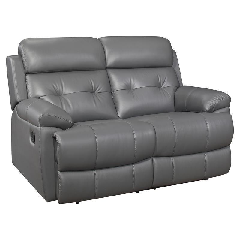 Pemberly Row Modern Leather Double Reclining Love Seat in Dark Gray