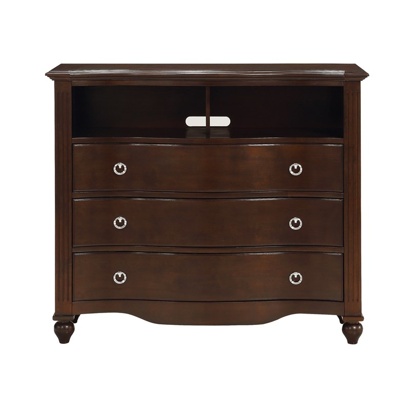 Pemberly Row 3 Dovetail Drawers Traditional Wood Media Chest in Espresso