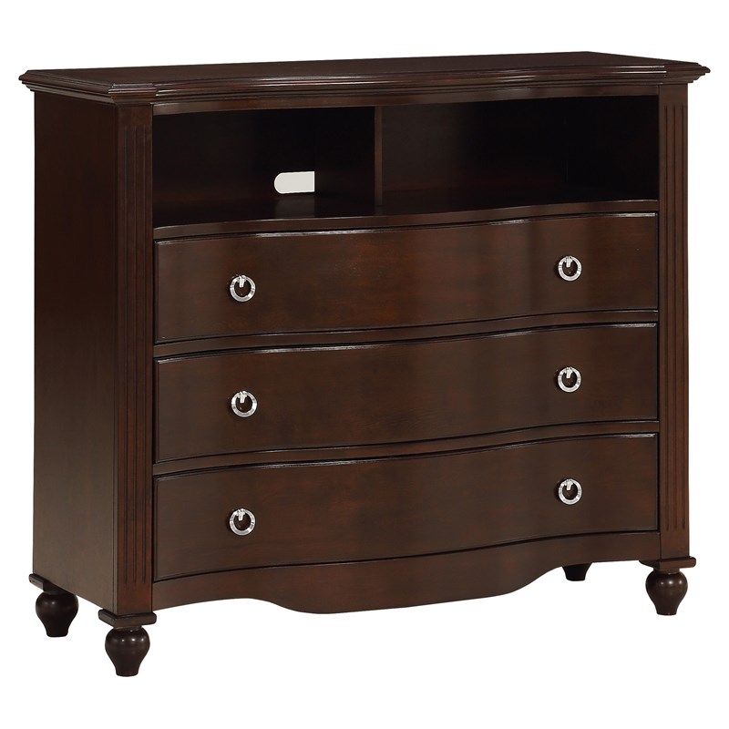 Pemberly Row 3 Dovetail Drawers Traditional Wood Media Chest in Espresso