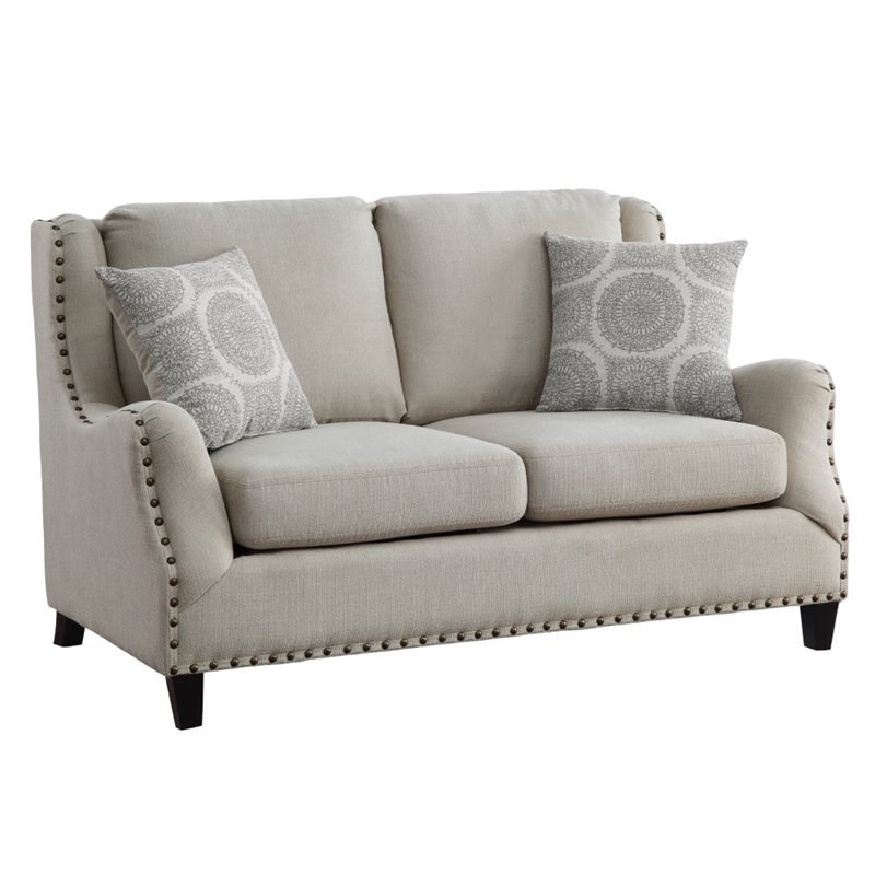 Pemberly Row Contemporary Textured Loveseat in Beige