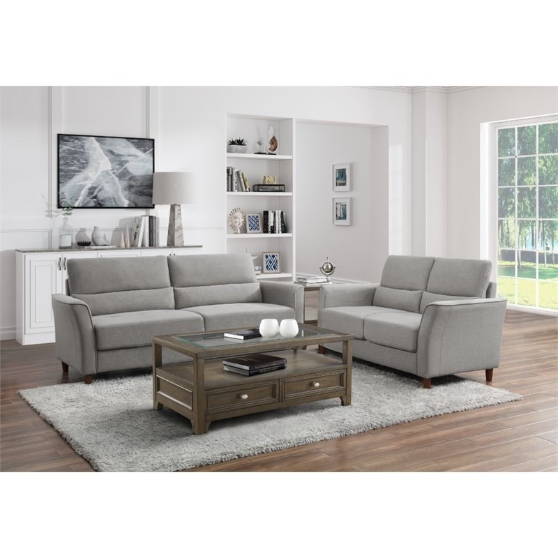 Pemberly Row Contemporary Textured Loveseat in Gray