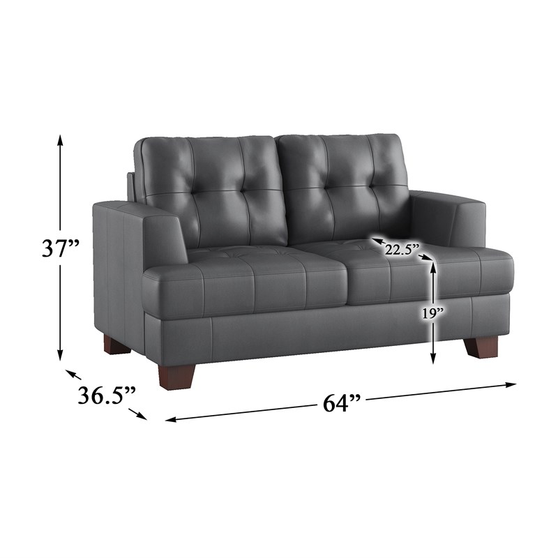 Pemberly Row Contemporary Faux Leather Loveseat in Gray