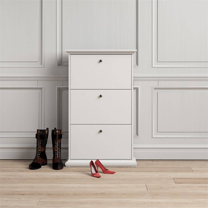 Pemberly Row 3 Drawer Engineered Wood Shoe Cabinet in White