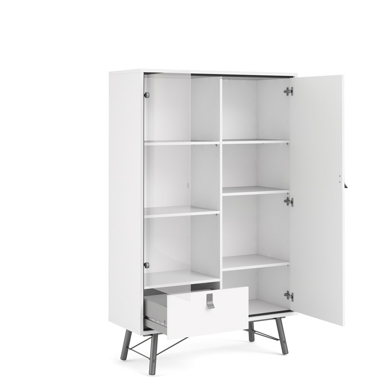 Pemberly Row 1 Drawer Cabinet with 1 Door 1 Glass Door in White & Matte Black