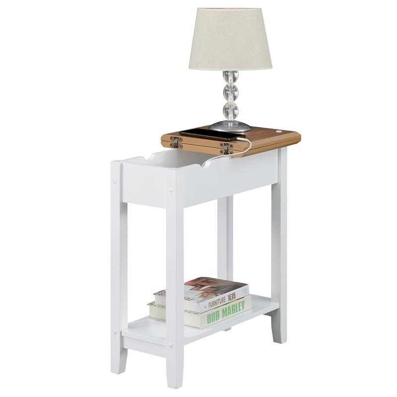 Pemberly Row End Table with Charging Station in White Wood Finish