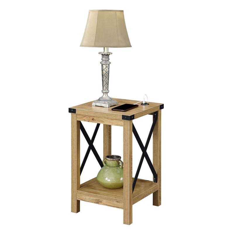 Pemberly Row Table with Charging Station in Light English Oak Wood Finish