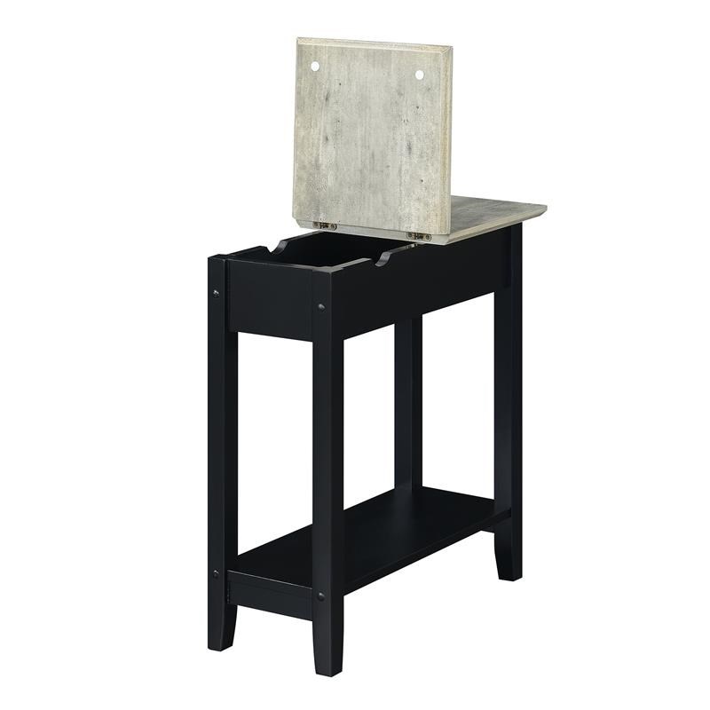 Pemberly Row Flip Top End Table with Charging Station in Black Wood Finish