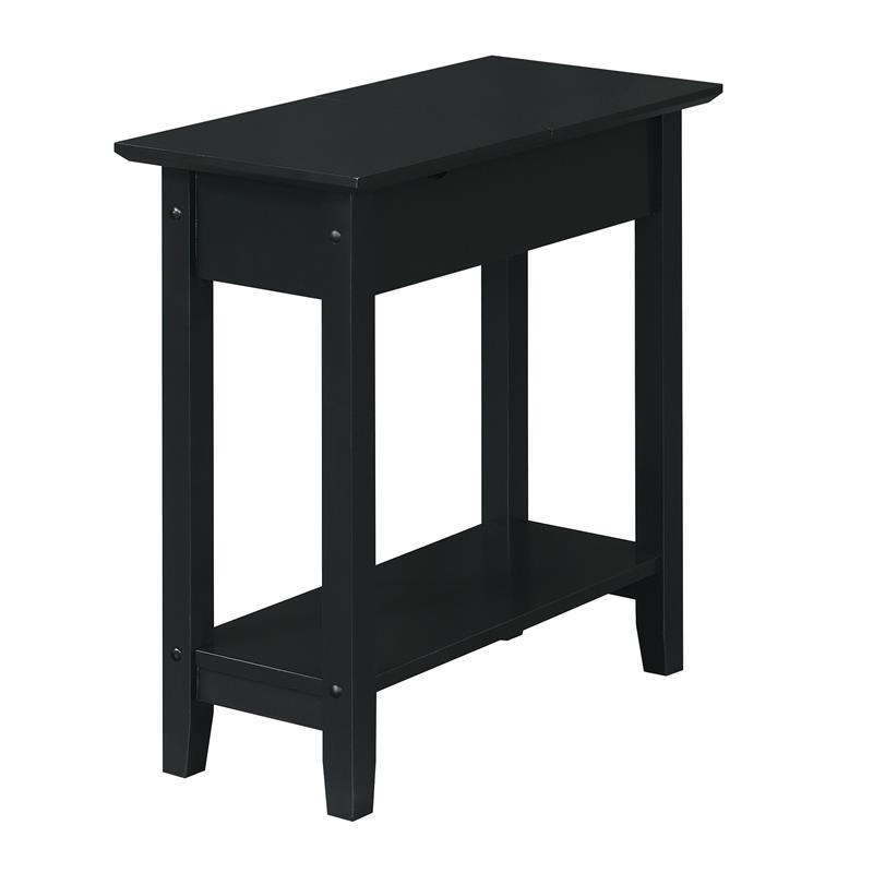 Pemberly Row Flip-Top End Table with Charging Station in Black Wood Finish
