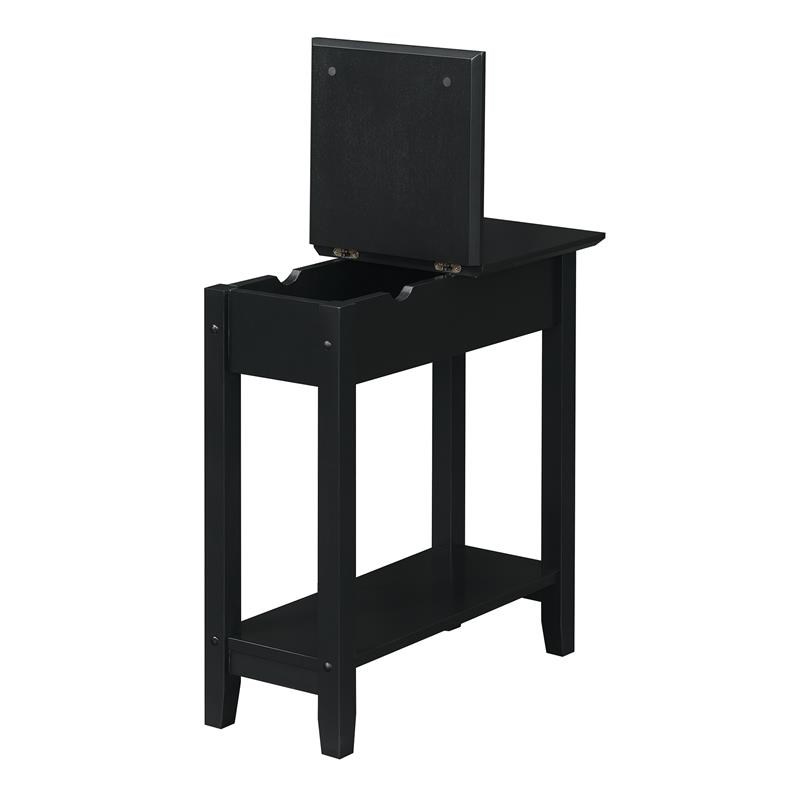 Pemberly Row Flip-Top End Table with Charging Station in Black Wood Finish